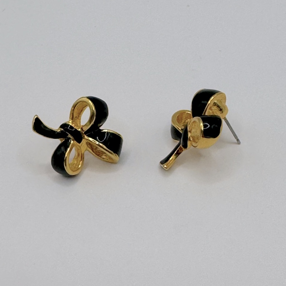 VINTAGE Enamel Bow Earrings - Picture 6 of 11